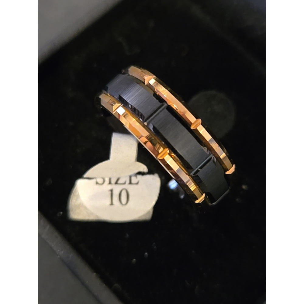 King Will Tungsten Carbide Ring Black Gold Inlay Comfort Fit Band sz 10 (D48)